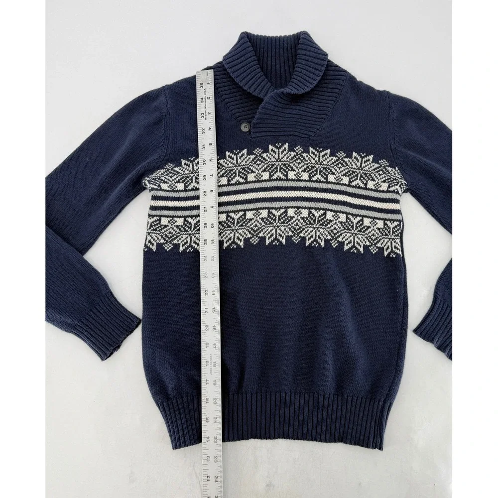 The Childrens Place Boys Navy Blue Fair Isle Snowflake Shawl Collar Sweater 7/8‎